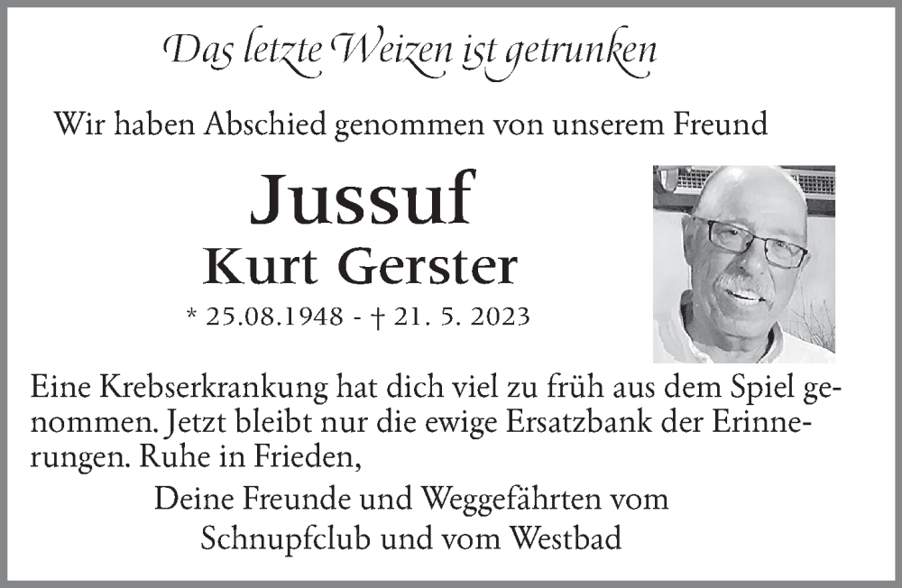  Traueranzeige für Kurt Gerster vom 10.06.2023 aus Gesamtausgabe Nürnberger Nachrichten/ Nürnberger Ztg.