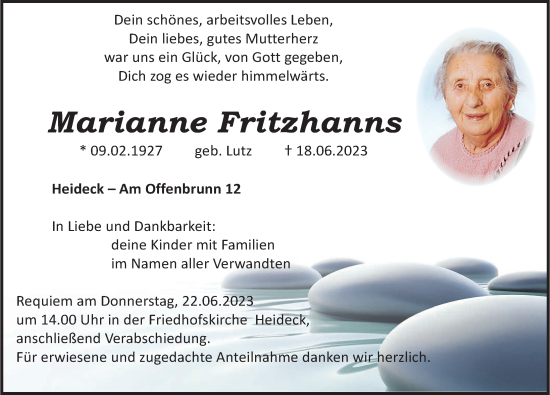 Traueranzeige von Marianne Fritzhanns von Roth-Hilpoltsteiner Volkszeitung Lokal