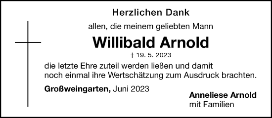 Traueranzeige von Willibald Arnold von Roth-Hilpoltsteiner Volkszeitung Lokal