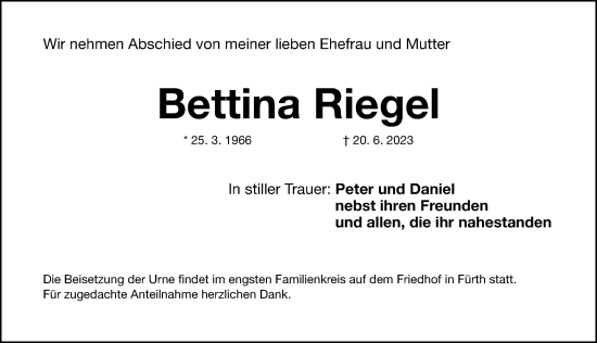 Traueranzeigen Von Bettina Riegel | Trauer.nn.de