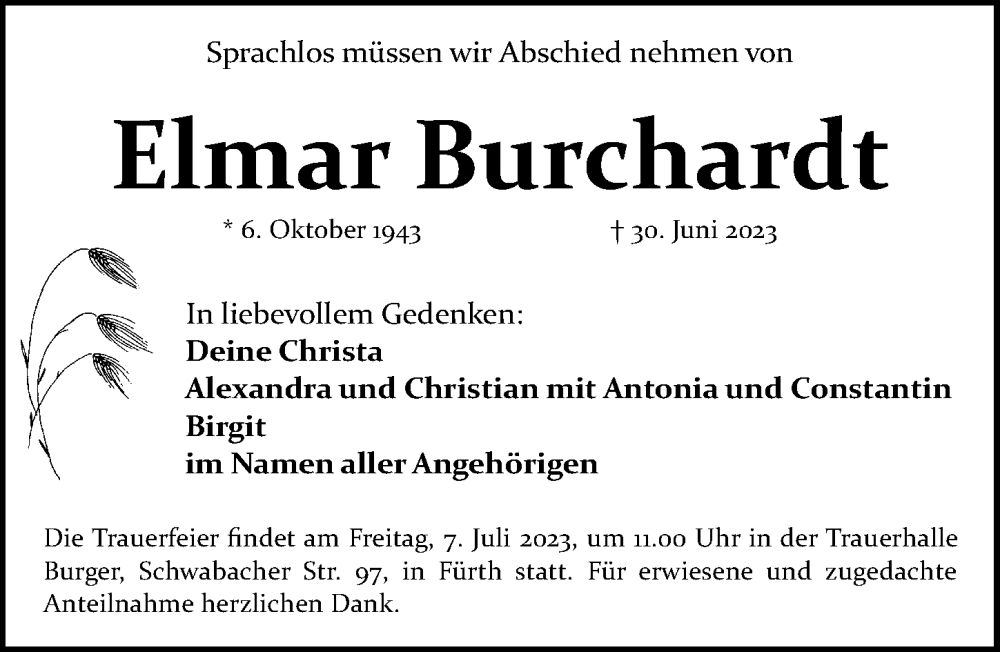 Traueranzeigen Von Elmar Burchardt | Trauer.nn.de