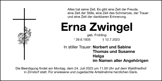 Traueranzeige von Erna Zwingel von Fürther Nachrichten Lokal