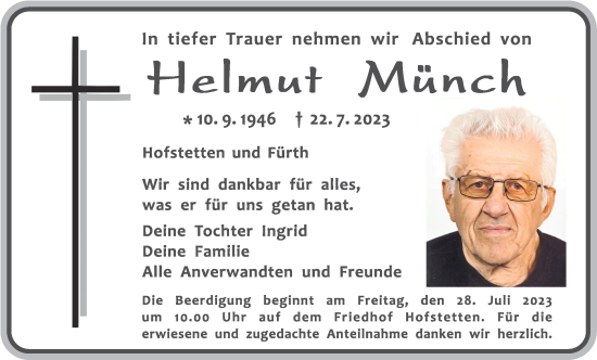 Traueranzeige von Helmut Münch von Roth-Hilpoltsteiner Volkszeitung Lokal