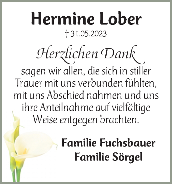 Traueranzeige von Hermine Lober von Fürther Nachrichten Lokal
