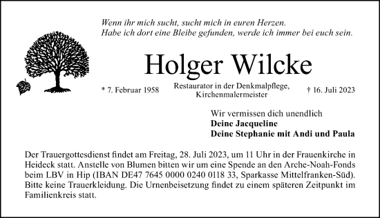 Traueranzeige von Holger Wilcke von G,HST,HRHV