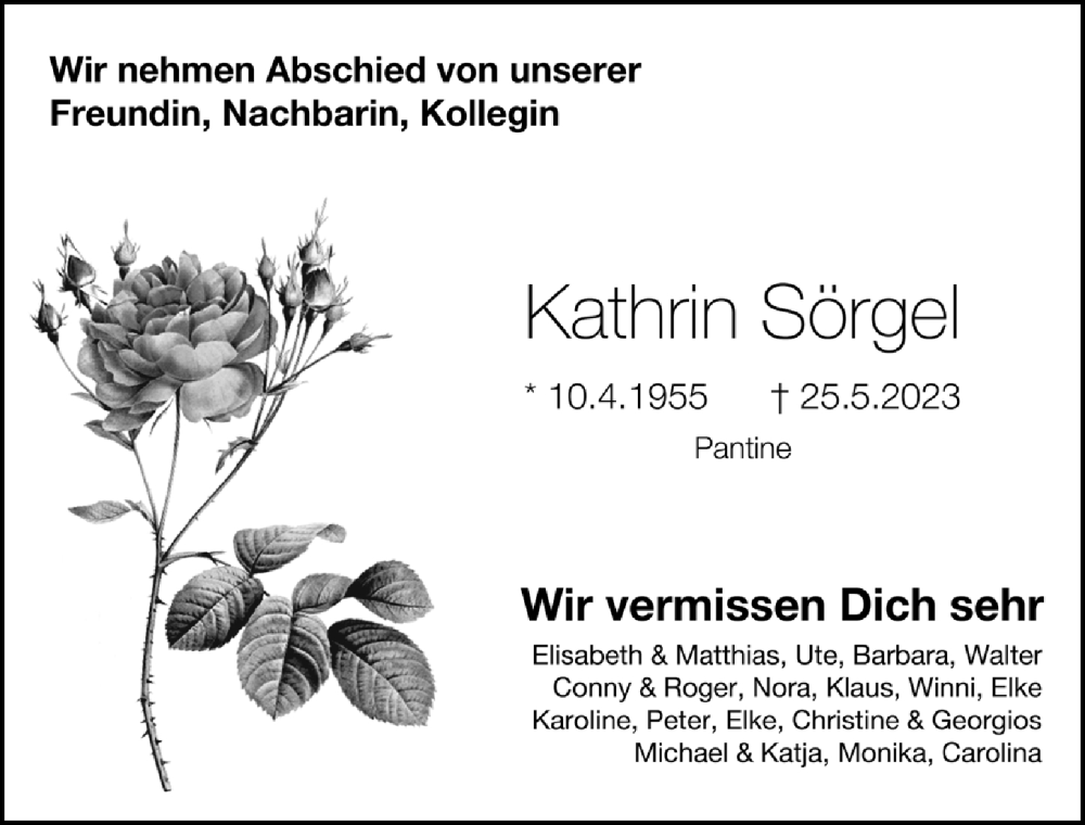  Traueranzeige für Kathrin Sörgel vom 07.06.2023 aus Erlanger Nachrichten Lokal