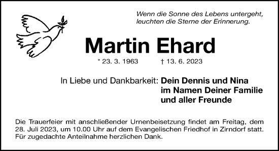 Traueranzeige von Martin Ehard von Fürther Nachrichten Lokal