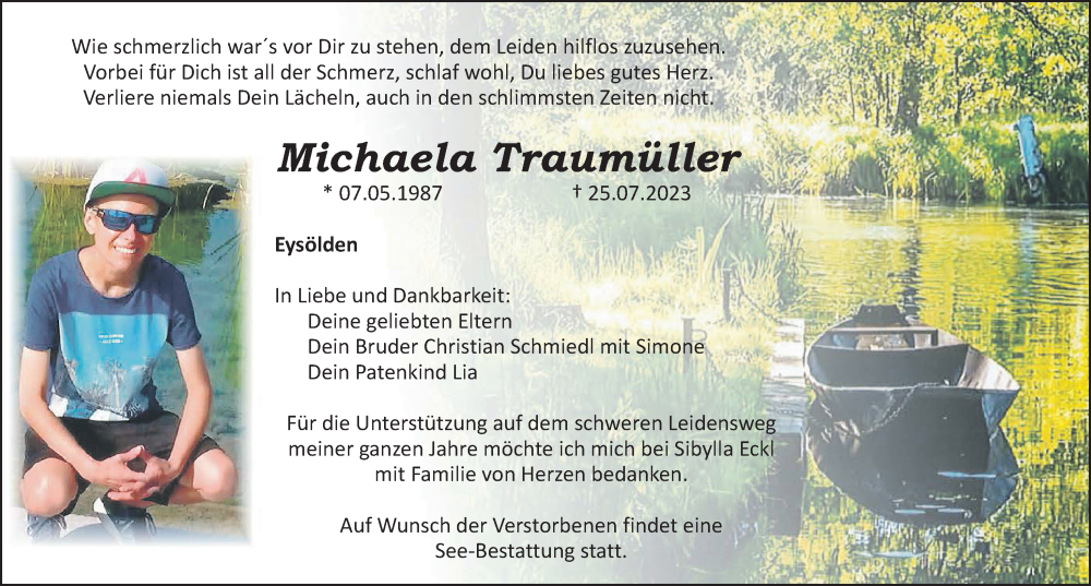  Traueranzeige für Michaela Traumüller vom 28.07.2023 aus Roth-Hilpoltsteiner Volkszeitung Lokal