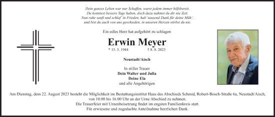 Traueranzeige von Erwin Meyer von Gesamtausgabe Nürnberger Nachrichten/ Nürnberger Ztg.