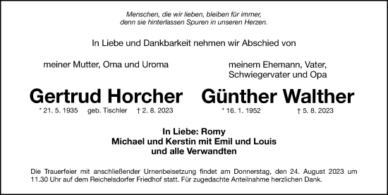 Traueranzeige von Gertrud Horcher von Gesamtausgabe Nürnberger Nachrichten/ Nürnberger Ztg.