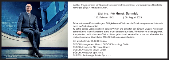 Traueranzeige von Horst Schmidt von Gesamtausgabe Nürnberger Nachrichten/ Nürnberger Ztg.