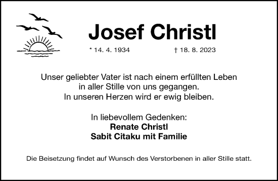 Traueranzeige von Josef Christl von Gesamtausgabe Nürnberger Nachrichten/ Nürnberger Ztg.