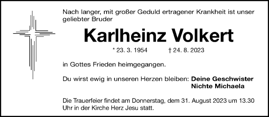 Traueranzeige von Karlheinz Volkert von Gesamtausgabe Nürnberger Nachrichten/ Nürnberger Ztg.