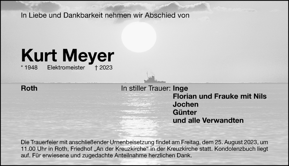  Traueranzeige für Kurt Meyer vom 23.08.2023 aus Roth-Hilpoltsteiner Volkszeitung Lokal