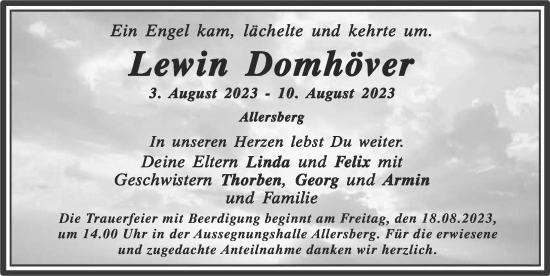 Traueranzeige von Lewin Domhöver von Roth-Hilpoltsteiner Volkszeitung Lokal