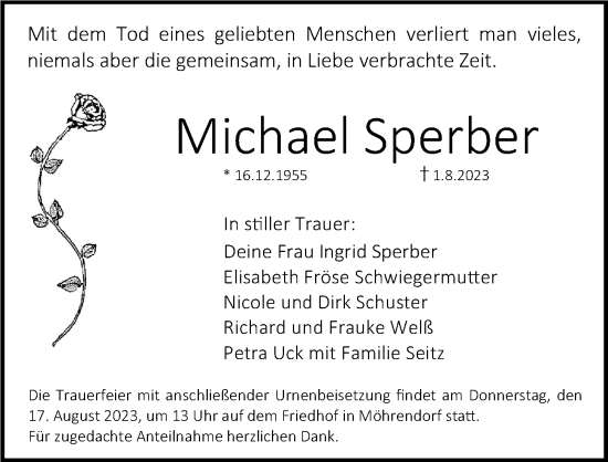 Traueranzeigen von Michael Sperber | trauer.nn.de