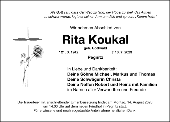 Traueranzeige von Rita Koukal von Nordbayerische Nachrichten Pegnitz Lokal