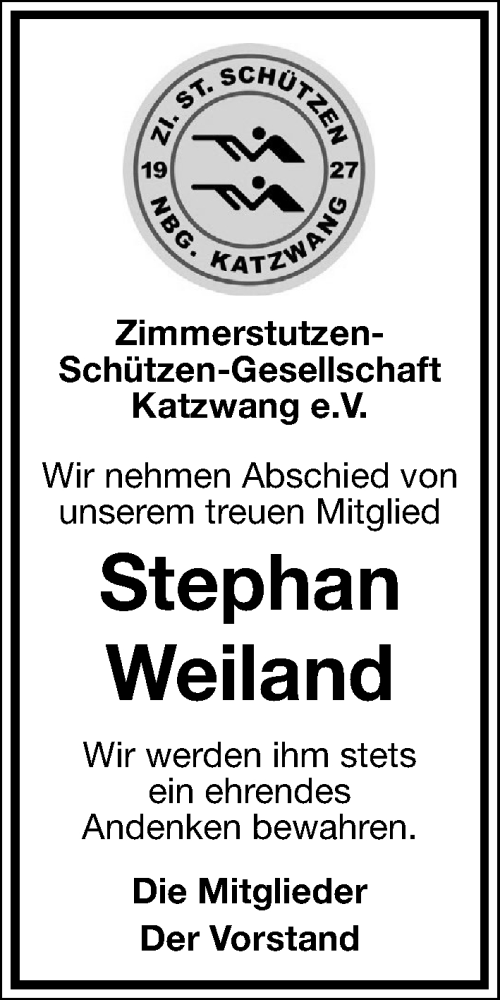 Traueranzeige von Stephan Weiland von Schwabacher Tagblatt Lokal