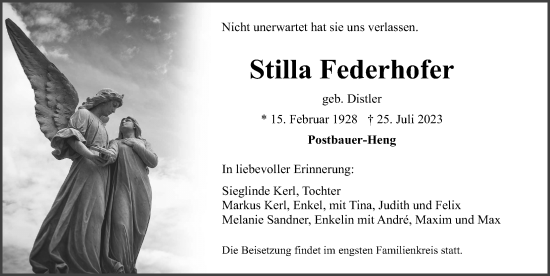 Traueranzeige von Stilla Federhofer von Neumarkter Nachrichten Lokal