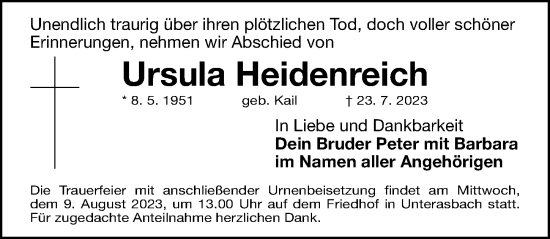 Traueranzeige von Ursula Heidenreich von Fürther Nachrichten Lokal