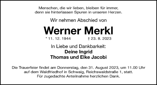 Traueranzeige von Werner Merkl von Gesamtausgabe Nürnberger Nachrichten/ Nürnberger Ztg.