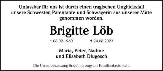 Traueranzeige von Brigitte Löb von Gesamtausgabe Nürnberger Nachrichten/ Nürnberger Ztg.