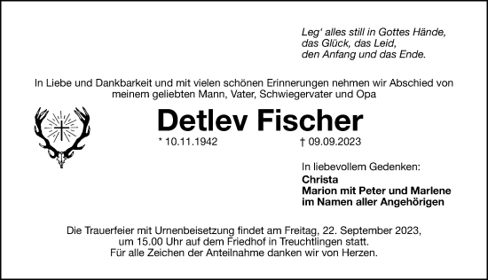 Traueranzeige von Detlev Fischer von Weißenburger Tagblatt u.Treuchtlinger Kurier Lokal