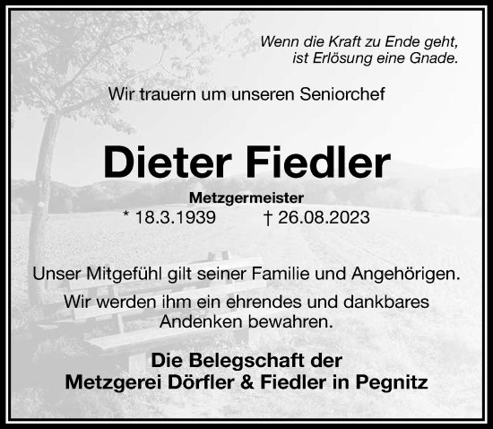 Traueranzeige von Dieter Fiedler von Nordbayerische Nachrichten Pegnitz Lokal