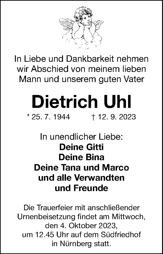 Traueranzeige von Dietrich Uhl von Gesamtausgabe Nürnberger Nachrichten/ Nürnberger Ztg.