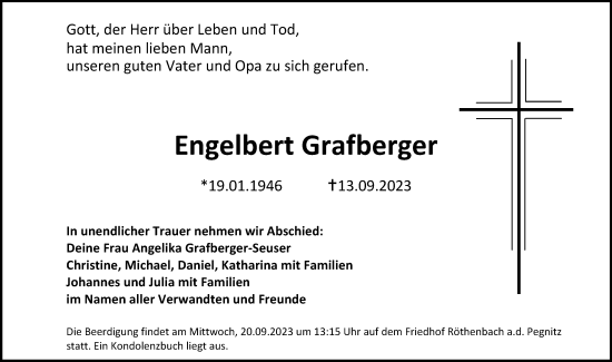 Traueranzeige von Engelbert Grafberger von Gesamtausgabe Nürnberger Nachrichten/ Nürnberger Ztg.