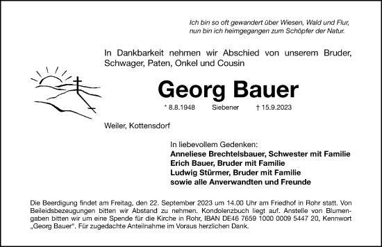Traueranzeige von Georg Bauer von Schwabacher Tagblatt Lokal
