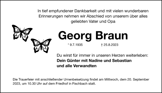 Traueranzeige von Georg Braun von Gesamtausgabe Nürnberger Nachrichten/ Nürnberger Ztg.