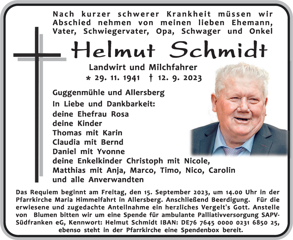  Traueranzeige für Helmut Schmidt vom 14.09.2023 aus Roth-Hilpoltsteiner Volkszeitung Lokal
