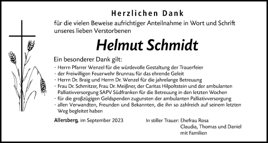 Traueranzeige von Helmut Schmidt von Roth-Hilpoltsteiner Volkszeitung Lokal