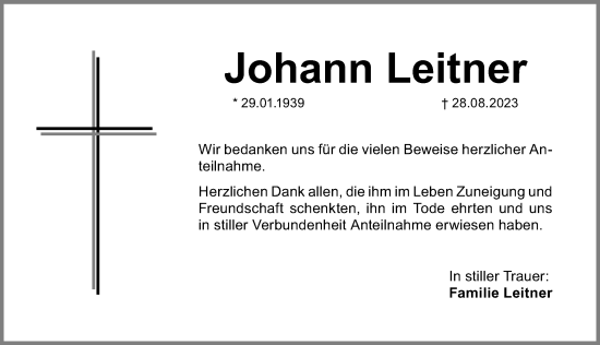 Traueranzeige von Johann Leitner von Roth-Hilpoltsteiner Volkszeitung Lokal