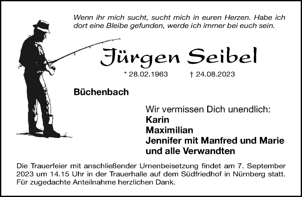  Traueranzeige für Jürgen Seibel vom 02.09.2023 aus Gesamtausgabe Nürnberger Nachrichten/ Nürnberger Ztg.