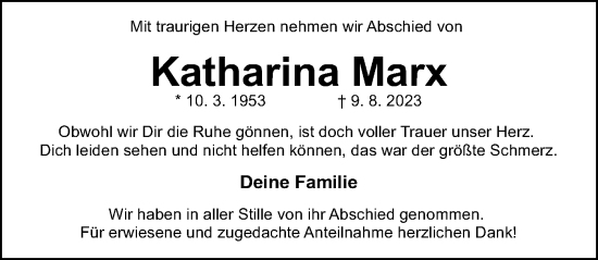 Traueranzeige von Katharina Marx von Gesamtausgabe Nürnberger Nachrichten/ Nürnberger Ztg.