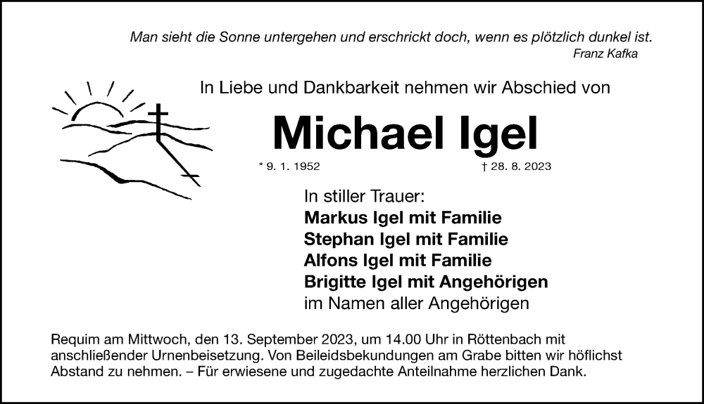  Traueranzeige für Michael Igel vom 11.09.2023 aus Nordbayerische Nachrichten Herzogenaurach Lokal