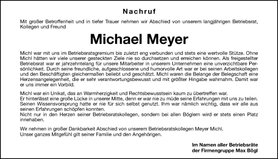 Traueranzeige von Michael Meyer von Neumarkter Nachrichten Lokal