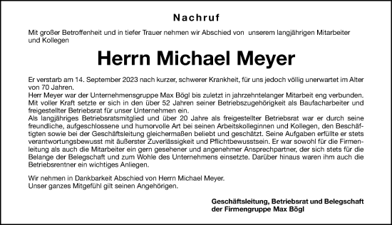 Traueranzeige von Michael Meyer von Neumarkter Nachrichten Lokal