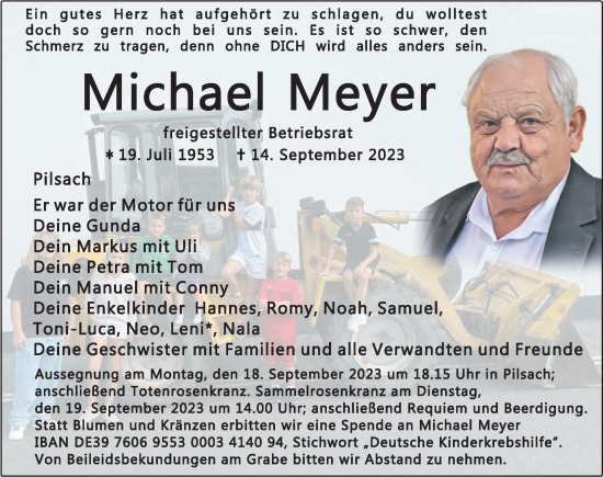 Traueranzeige von Michael Meyer von Neumarkter Nachrichten Lokal