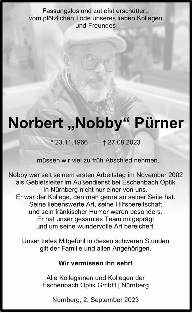  Traueranzeige für Norbert Pürner vom 02.09.2023 aus Gesamtausgabe Nürnberger Nachrichten/ Nürnberger Ztg.