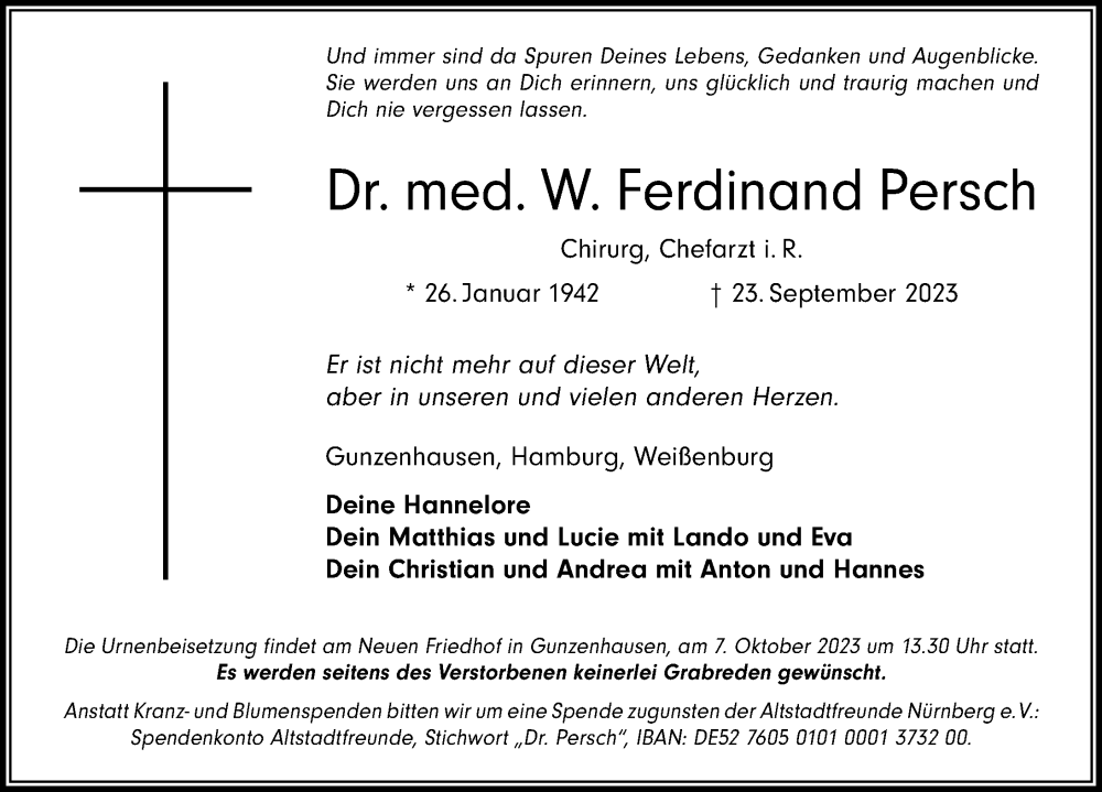  Traueranzeige für W. Ferdinand Persch vom 30.09.2023 aus HAB,G