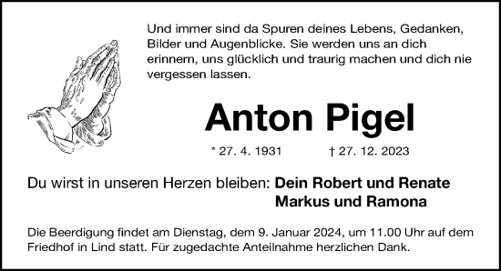 Traueranzeige von Anton Pigel von Fürther Nachrichten Lokal