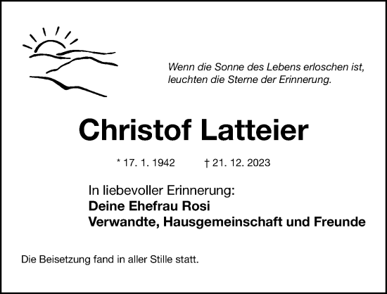 Traueranzeigen von Christof Latteier | trauer.nn.de