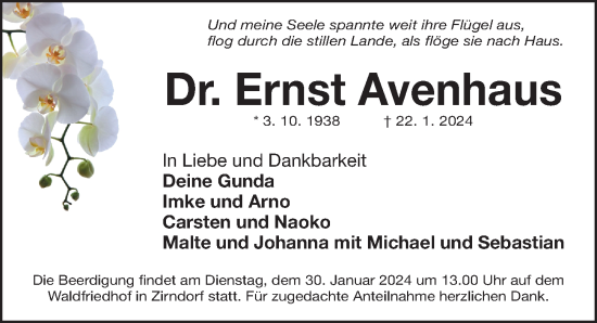 Traueranzeige von Ernst Avenhaus von Fürther Nachrichten Lokal