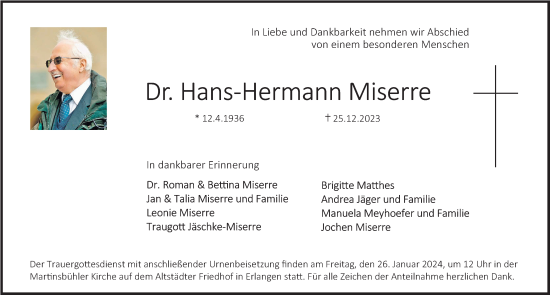 Traueranzeige von Hans-Hermann Miserre von Erlanger Nachrichten Lokal