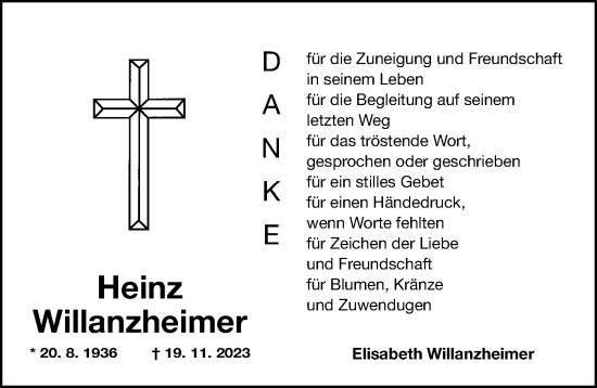 Traueranzeige von Heinz Willanzheimer von Fürther Nachrichten Lokal