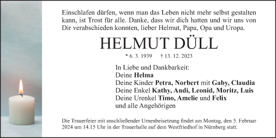 Traueranzeige von Helmut Düll von Gesamtausgabe Nürnberger Nachrichten/ Nürnberger Ztg.