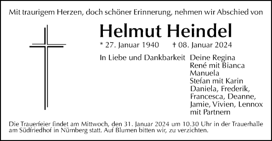 Traueranzeige von Helmut Heindel von Gesamtausgabe Nürnberger Nachrichten/ Nürnberger Ztg.